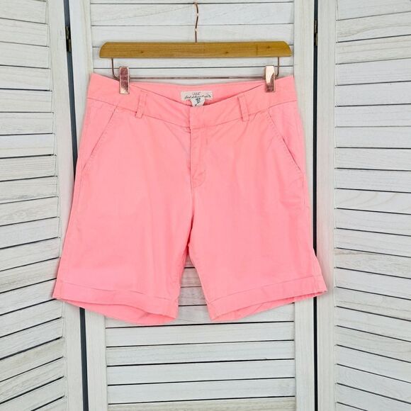 H&M Twill Cuffed Chino Bermuda Shorts Neon Coral Size 6 Stretch - Picture 1 of 12
